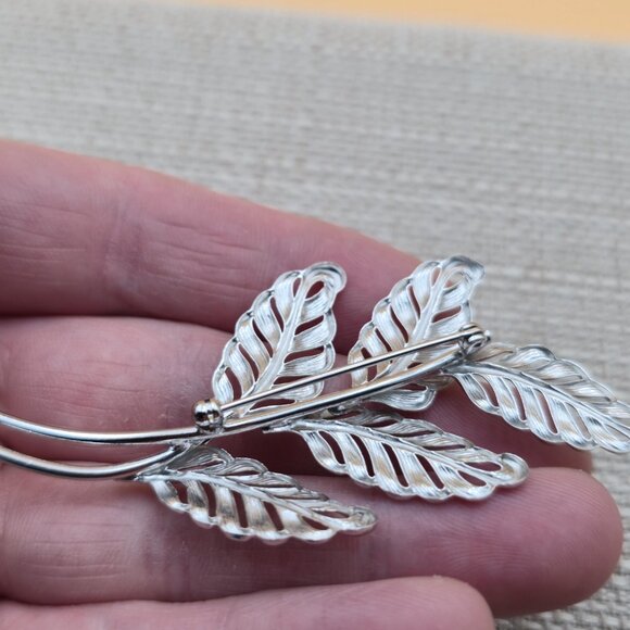 Sterling Silver Large Five Leaf Double Branch Pin Brooch B585 - Picture 5 of 7